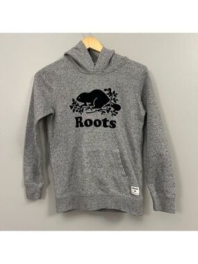 Roots Kids Gray Hoodie with Beaver XL 11-12 Year Heather Grey
